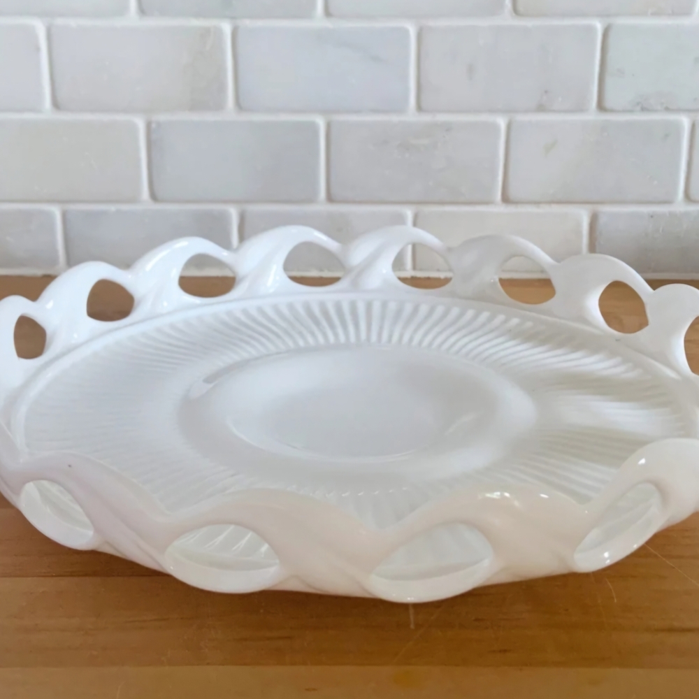 Rare Milk Glass Vintage 11" Platter, Bowl, Decorative Elegant, White